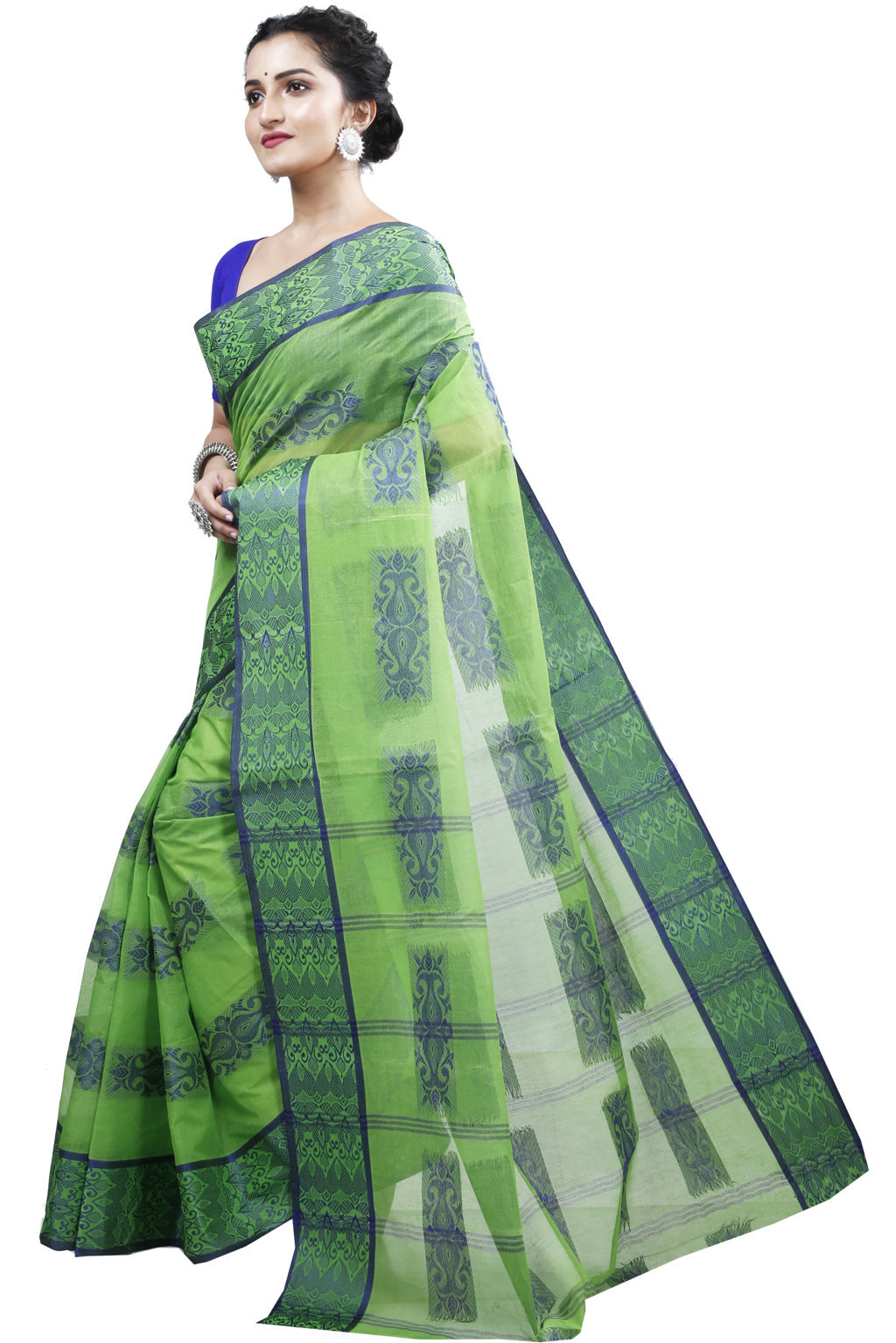 Green Pure Cotton Strip Suparna Tant Saree (161)
